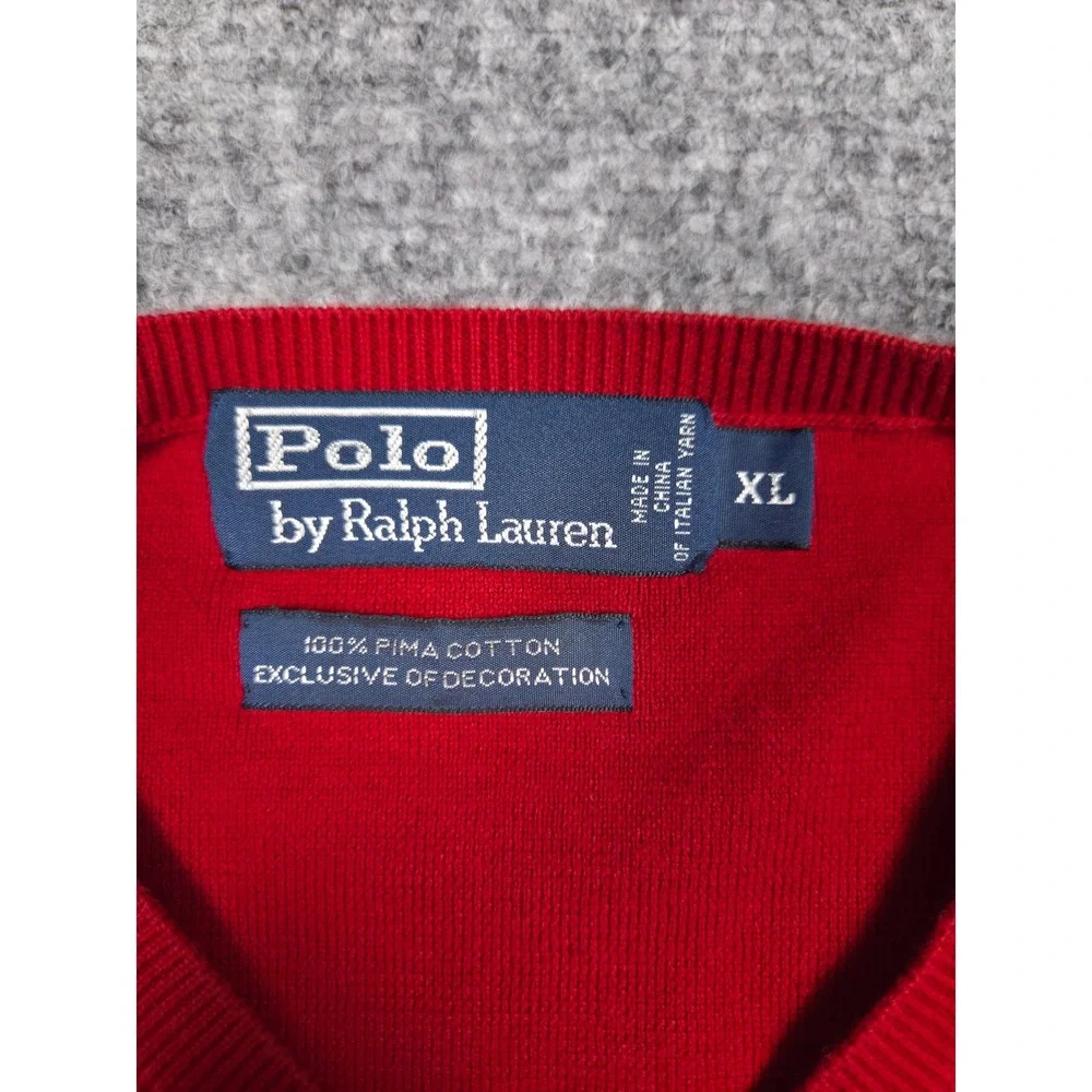Polo Ralph Lauren Sweater Vest Mens XL Red Pima Cotton V-Neck Pony Logo